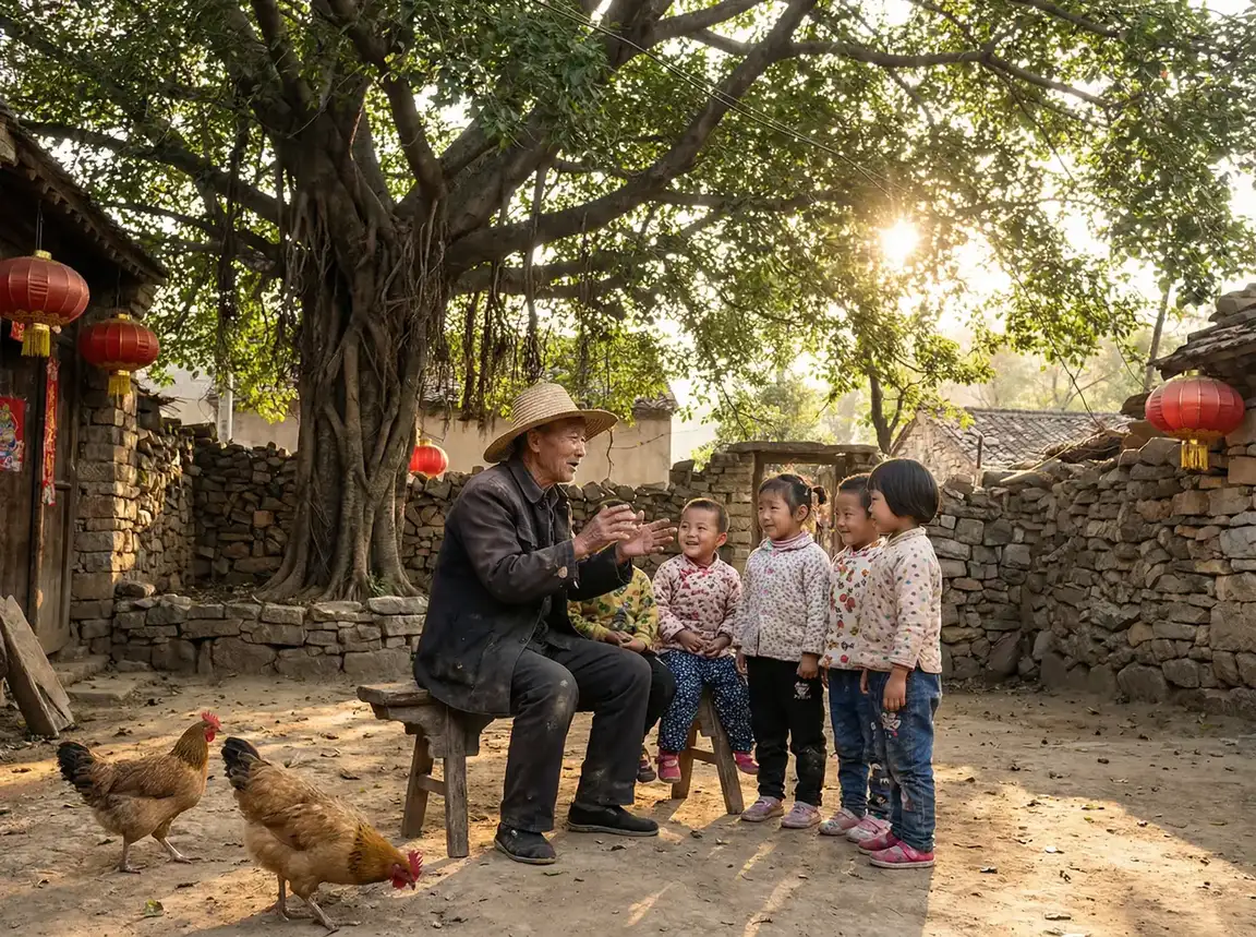 老人在大榕树下给孩子们讲故事 - 伊人在线 乡村记忆